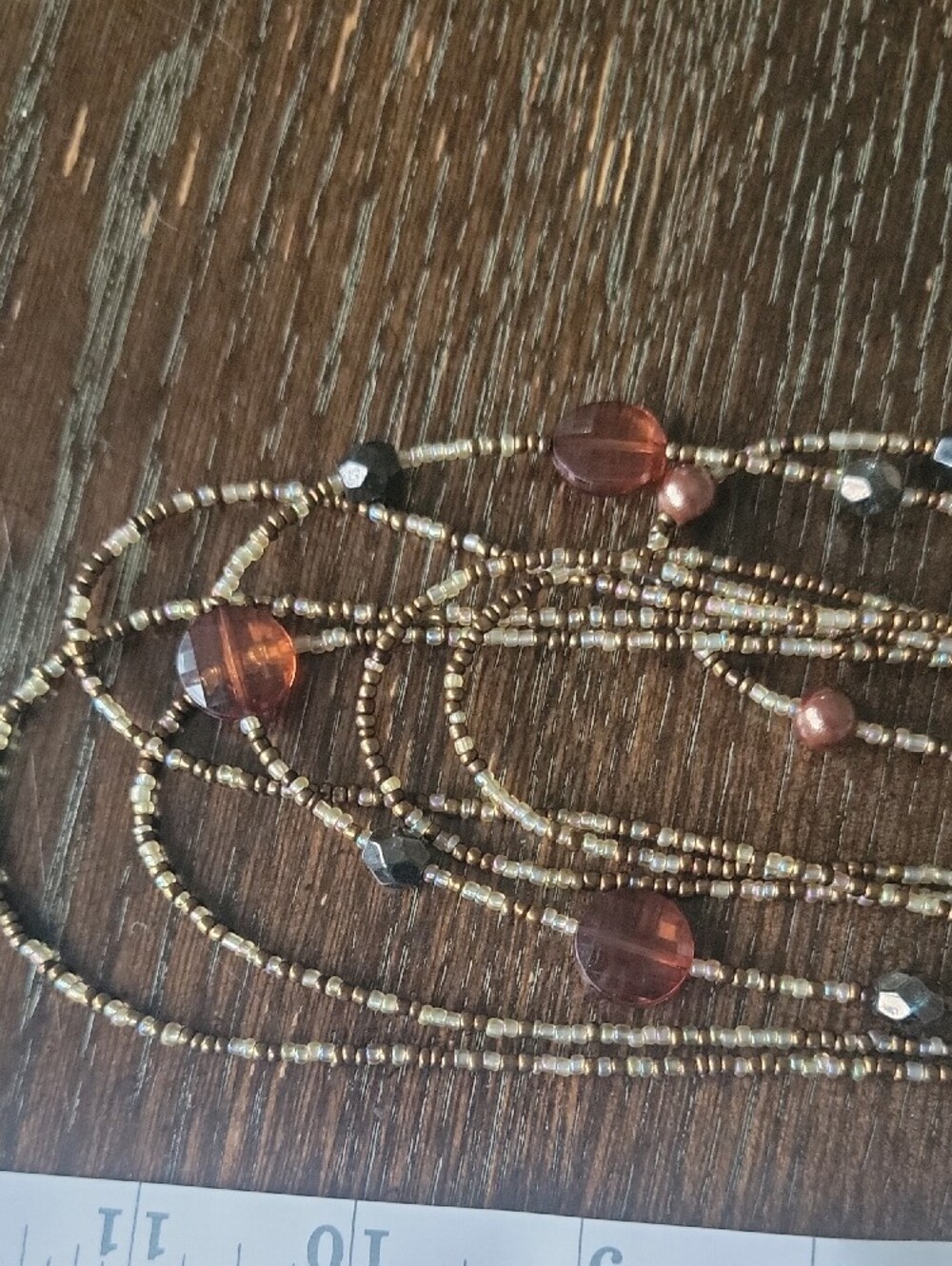 Multi-Strand Beaded Necklace in Brown and Gold - Picture 2 of 4
